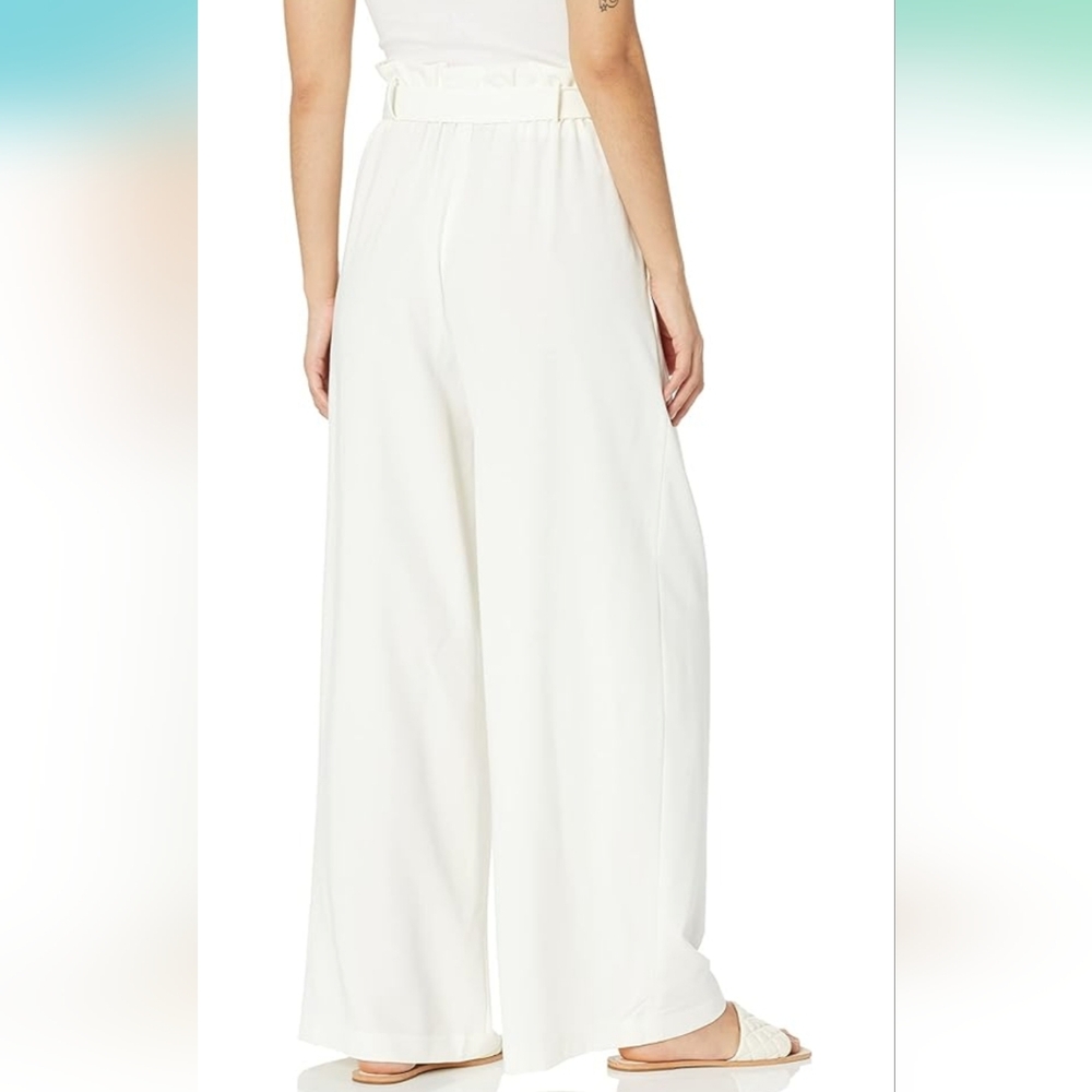 BCBG MazAzria White Wide Leg Dress Pants with White Fabric Belt Size Ext… - Picture 4 of 10